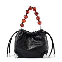Chinese Beaded Top Layer Leather Hand Grab Floral Pleated Fufu Bag Hand Bill Shoulder Slant Span Bag for Women juoda
