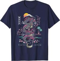 Japanese Tokyo Dragon Asian inspired retro 80’s style T-Shirt S armijos žalia spalva