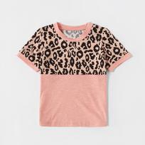 Summer Round Neck 3D Leopard Print Stitching Printed Top Fashionable Casual Short Sleeved Women's T-shirts S rožinė