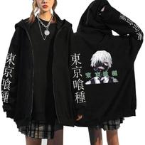 Japonijos anime Kaneki Ken Tokyo Ghoul Megztiniai su užtrauktuku Vyriški Kawaii Manga Grafiniai animaciniai švarkai Gatvės drabužiai Megztiniai Unisex paltai su gobtuvu Viršutinės S
