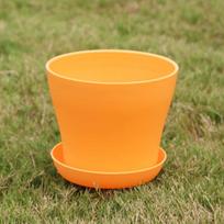 5pc Flower Pot Colorful Durable Resin Plant Flower Pot Gloss Planter Home Garden Decoration with a Saucer Tray Drainage Holes S beige