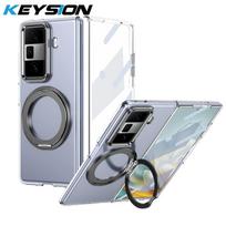 KEYSION 360° Rotating Magnetic Ring Stand Case for HONOR Magic Vs3 Transparent Hard PC Phone Cover with Glass Screen Protector for Honor Magic Vs3 juoda