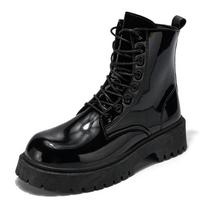 Klasikiniai Madingi Juodi Blizgūs Odiniai Batai Vyrams Moterims Aukštį Didinančios Platformos Batai Vyriški Ankle Boots Vyriški Botas Masculino 37 black