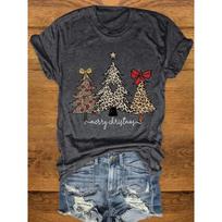 Summer Round Neck 3D Christmas Tree Print Top Fashionable Casual Short Sleeved Women's T-shirts S