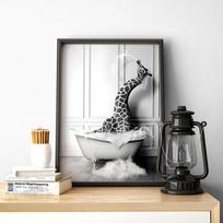 1pc Hot Humor Funny Black White Animals In Tub Bathroom Poster HD Posters Home Room Bar Cafe Decor Art Wall Painting Picture 21cm×30cm NoFrame