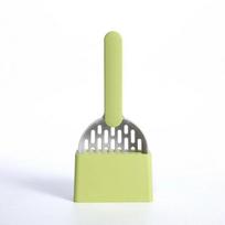 Cat Litter, Stool, Sand Spoon, Sieve, Shovel, Bracket Set, with Storage Box, Pet Kitten, Portable Cleaning Tool Kit Green beige