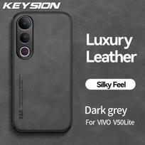 KEYSION Luxury Retro PU Leather Phone Case for VIVO V50 Lite 5G Soft Silicone+PC Shockproof Phone Back Cover for VIVO V50 Lite for VIVO V50 Lite tamsiai pilka spalva