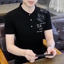 2025 Men's Stand-Up Collar Printed Cotton T-Shirt: Short-Sleeved Summer Trend XXXL (146-159 jin)