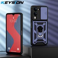 KEYSION Shockproof Armor Case for VIVO Y04 Silicone+PC Slide Camera Lens Protection Ring Stand Phone Back Cover for VIVO Y29s 5G for VIVO Y04 mėlyna