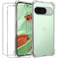 Silicone Case - Google Pixel 9 Pro - Transparent - Shockproof - Reinforced Corners - 2 Tempered Glass