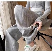 Korean version of sweatpants women's spring and autumn new high waist drape loose straight casual sweatpants banana wide-leg pants S šviesiai pilka spalva