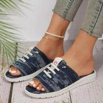 Zapatillas de tela vaquera antideslizantes para mujer, chanclas planas cómodas para verano, informales para playa y exteriores, 36 mėlyna