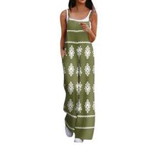 Women's Jumpsuit Bohemian Flower Print Casual Loose Sleeveless Overalls L armijos žalia spalva
