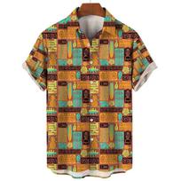 Hawaii Men's Shirt Tiki Pattern 3D Printed Tops Summer Fashion Holiday Casual ShirtShort Sleeves Shirts Lapel Button Streetwear S