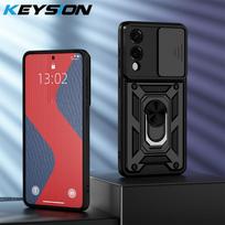 KEYSION Shockproof Armor Case for Samsung S25 Edge 5G Slide Camera Lens Protection Ring Stand Phone Cover for Galaxy S25 Edge 5G for Galaxy S25 Edge juoda