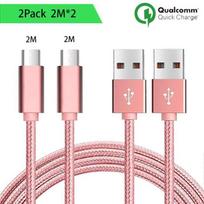 Micro USB Cable, Set of 2, 2M - Pink Nylon