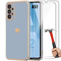 Coque - Booling - pour Samsung Galaxy A52s 5G - Antichoc - Motif Cœur - Ultra fin- 2 Verres mėlyna