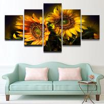 Drobės tapyba svetainei namuose Dekoratyvinis HD spausdintas karkasas Moduliniai plakatai 5 vnt saulėgrąžų paveikslėliai Sienos menas be rėmelio 20x35cm*2  20x45cm*2  20x55cm*1