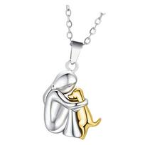 Little Girl and Dog Hug Necklace/Earrings Zinc Alloy Pendant Friendship Jewelry for Daily Wear Teen Girls Accessories A