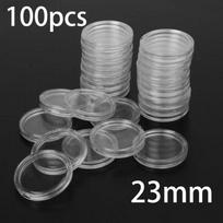 Monetų kapsulių apsaugos reikmenys 100 vnt. talpyklos 23 mm plastikiniai laikikliai gray