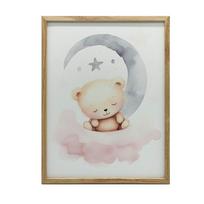 Śpiący Miś Na Różowej Chmurce Śpiący Miś Na Różowej Chmurce, 50X70 Cm, Rama Drewniana Ciemny Brąz, Papier Matowy 230 Gsm 54