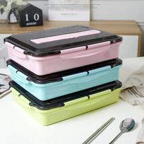 Stainless Steel Thermal Lunch Box Layers Multi Grids Tableware Students School Adult Lunch Boxes Spoon Chopsticks Storage Box gray