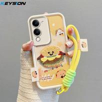 KEYSION Cartoon Cute Plush Embroidery Case for VIVO Y04 with Lanyard Soft Silicone Shockproof Phone Cover for VIVO Y29s 5G for VIVO Y04