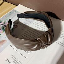 PROLY New Fashion Women Headband Wide Side PU Leather Hairband Center Knot Turban Autumn Headwear Adult Hair Accessories