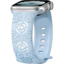 Bracelet for Apple Watch Series Ultra 2/3, 11, 10, 9 8 SE 7 6 5 4 3 2 1 42mm-44mm-45mm-46mm-49mm - Silicone Blue Camellia Pattern mėlyna
