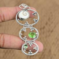 Womens day Deal Oval Shiva Eye Shell Gemstone Peridot 925 Silver Pendant Jewelry