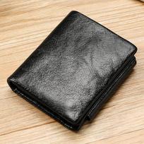 Multifunctional retro oil wax leather men's wallet, leather large-capacity change bag, three-fold wallet.