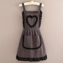 1pc Heart Pattern Canvas Apron  Durable, Kitchen Apron with Adjustable Neck Strap and Waist Ties, Black and White Design, Polyester Material juoda