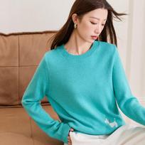 Sancai Women's Plus Size 2025 Winter Merino Wool Blend Round Neck Sweater M (160/88B) ežero mėlyna spalva