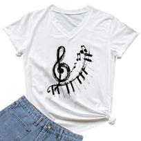 Piano Keys Graphic T Shirts Musical Note Print Tees Music Lovers T Shirt Vneck Women Clothing Harajuku Tee Shirt Y2k Top FeUnisex S
