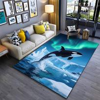 Ocean Themed Carpet with Jumping Orca Whale and Aurora Design Suitable for use as an anti-slip for living room bedroom sofas 40x60cm( 15x23in )
