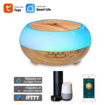 Išmanus belaidis LED naktinis šviestuvas su Wi-Fi, 400 ml drėkintuvas, eterinių aliejų aromaterapijos difuzorius, telefonas EU Plug light wood