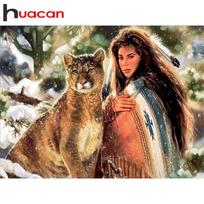 „Huacan 5D“ deimantinis paveikslas, gražus, leopardas, mozaika „pasidaryk pats“ tapyba kryželiu siuvinėjimo raštu, siuvinėjimo sienos lipdukas 40*30 CM beige