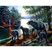 5D DIY Diamond Painting  Bear Family In Moonligt Lake  Diamond Embroidery Cross Stitch 20X30CM gray