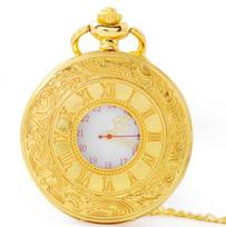 Vintage Roman Numerals Pocket Watch with Chain Hollow Case Steampunk Quartz Fob Watch auksas