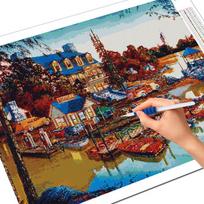 5D DIY Diamond Embroidery House Full Square Round Diamond Painting Town Landscape Cross Stitch Mosaic Home Decor Gift Full Round 20X30CM blue