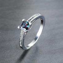 Prabangus Rainbow Princess Cut Stones sužadėtuvių žiedas moterims Sidabrinės spalvos vestuvinė juosta 6