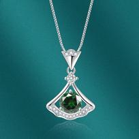 BELLA BOX Fan Shaped Pendant Necklace Multiple Colour Fashion Wedding Engagement Jewelry žalia