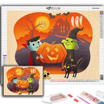 5D Diy Diamond Painting Halloween Pumpkin And Witch Castle Cross Stitch Full Diamond Embroidery Mosaic Full Round 20X30CM