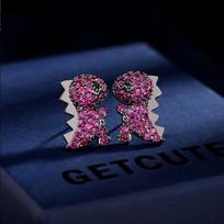 Creative Dinosaur Stud Earrings For Grils Colorful Cubic Zirconia Designer Statement Ear Studs 925 Silver Needle Luxury Jewelry raudona