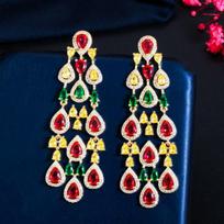 S925 Silver Needle Micro-Set Zircon Earrings Colorful Long Tassel Earrings for Women Exaggerated Banquet Party Retro Jewelry white