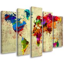 Five piece picture canvas print Coloured World Map 100x70 įvairiaspalvis