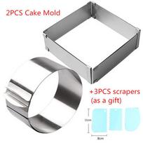 Adjustable Mousse Ring Round & Square Cake Mold Stainless Steel Baking Mould Pastry Dessert Accessories Cake Decorating Tool 5pc set gray