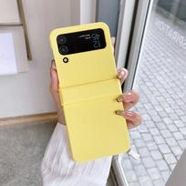 Madingas kietas dėklas, skirtas Samsung Galaxy Z Flip 3 4 5g Flip3 Flip4 Protection Prabangus sulankstomas smūgiams atsparus odos jausmas, paprastas nugaros dangtelis For Samsung Z Flip3 geltona