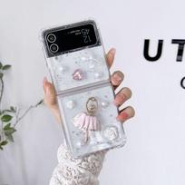 For Samsung Z Flip 4 Case 3d Bow Girl Transparent Folding Phone Case For Samsung Z Flip 3 5g Zflip4 Shockproof Hard Back Cover For Z Flip 4