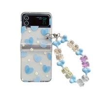 For Samsung Galaxy Z Flip 4 Case Love Transparent Folding Cases With Bracelet For Samsung Z Flip 3 5g Zflip4 Hard Back Cover Samsung  Z Flip 3 mėlyna